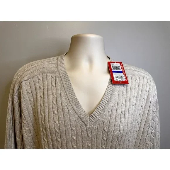 Izod 100% Cotton Beige V-Neck Cable Knit Sweater, NWT, Mens XL, $65 Retail - Picture 7 of 14